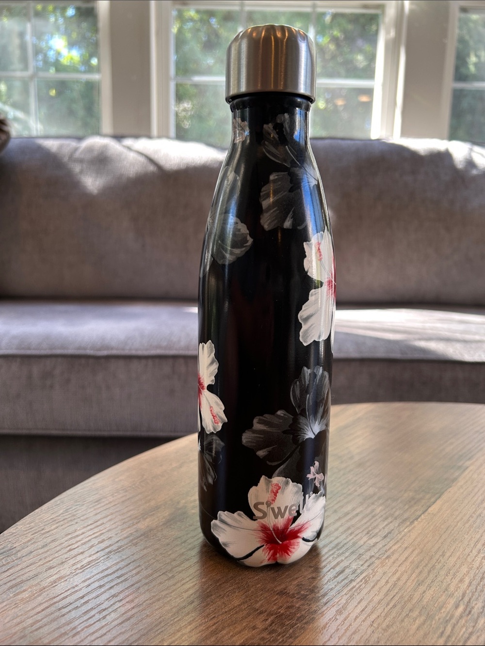S'well Retired Black Floral Night Surf Pattern Stainless Steel Water Bottle